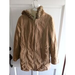 Women's Wilson Leather Coat Size M Hoodie Full Zip Sherpa Suede Fur Trim